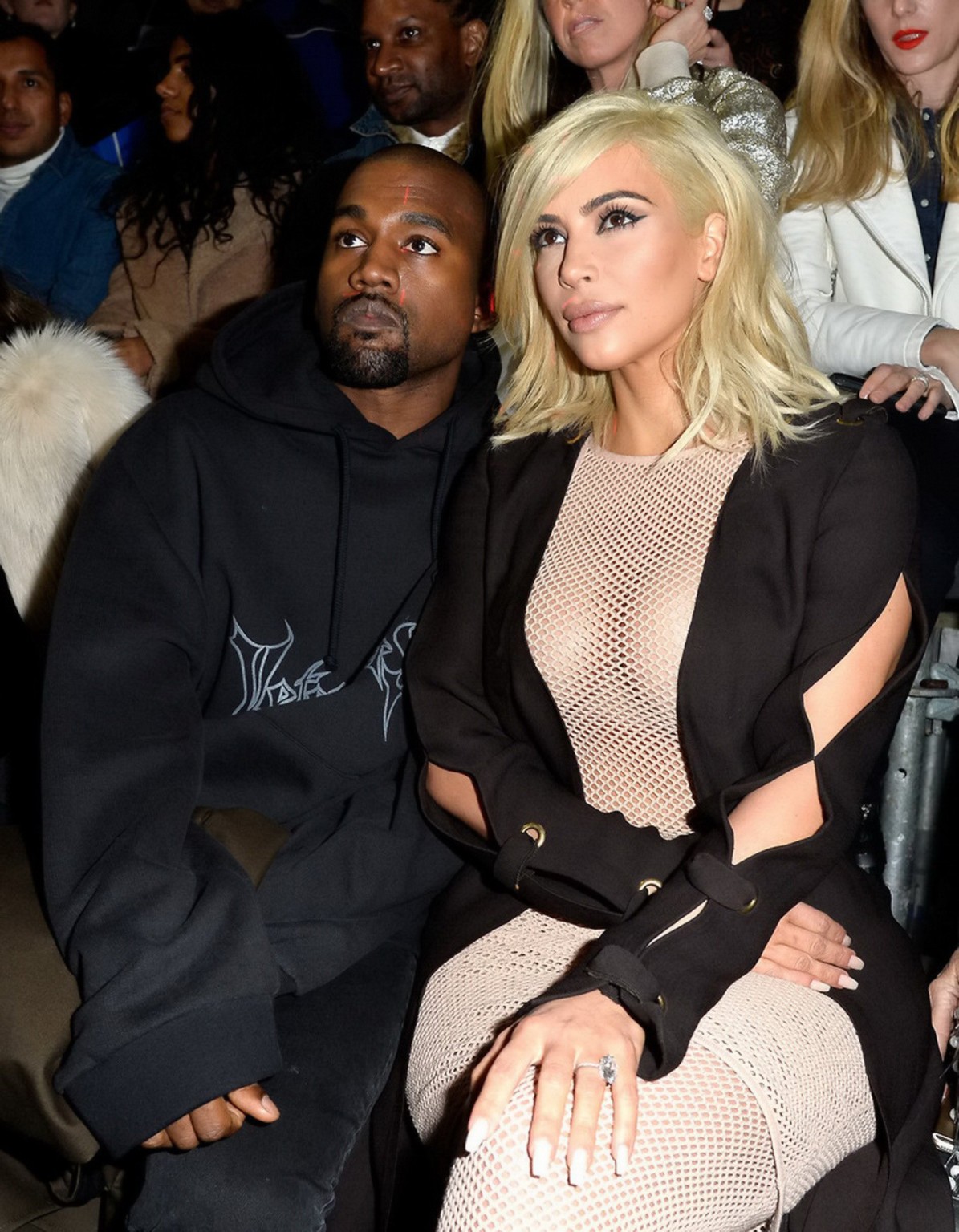 Kim Kardashian shows off her huge boobs braless in a fishnet dress at the Lanvin #75170770