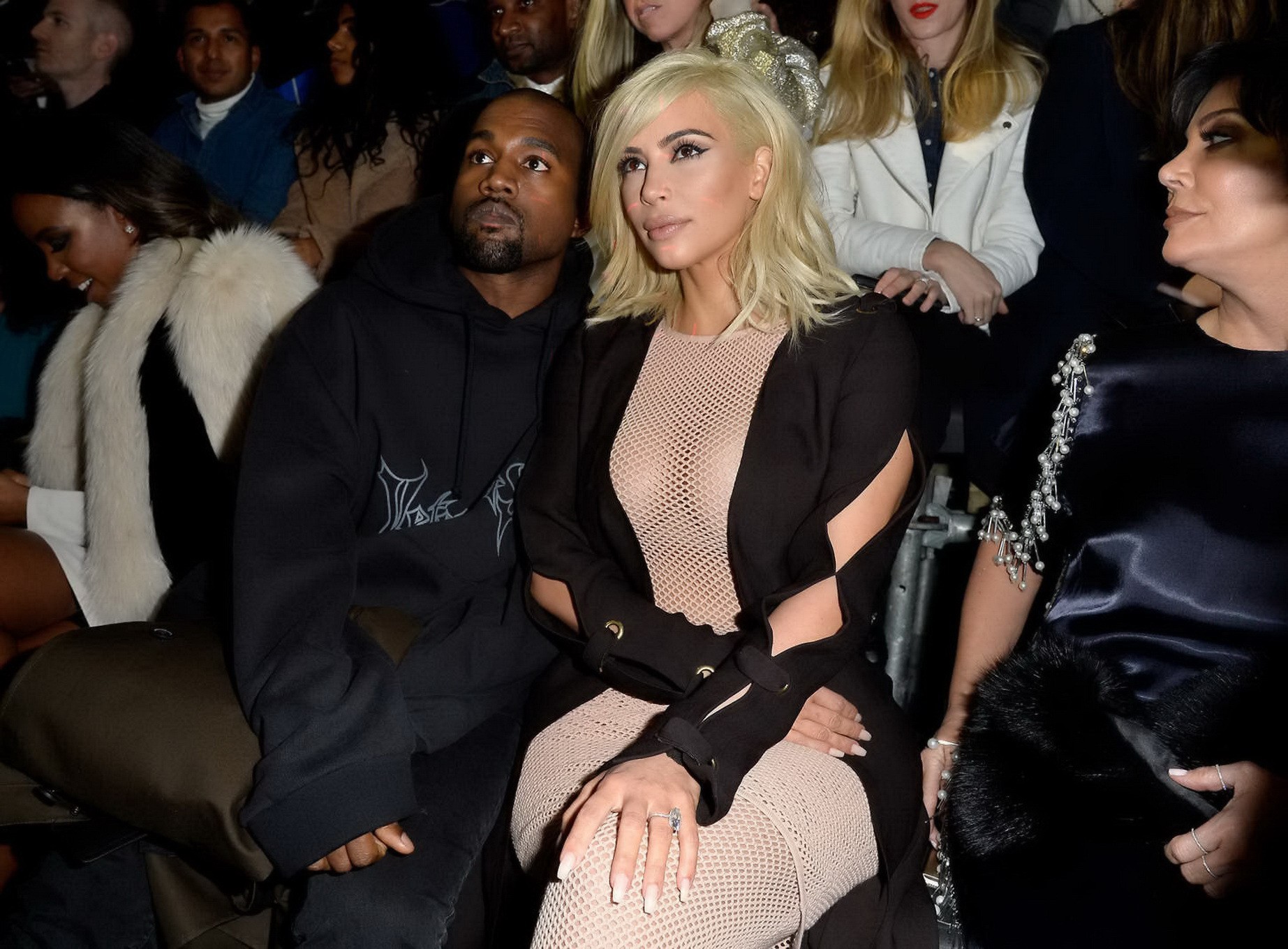 Kim Kardashian shows off her huge boobs braless in a fishnet dress at the Lanvin #75170776
