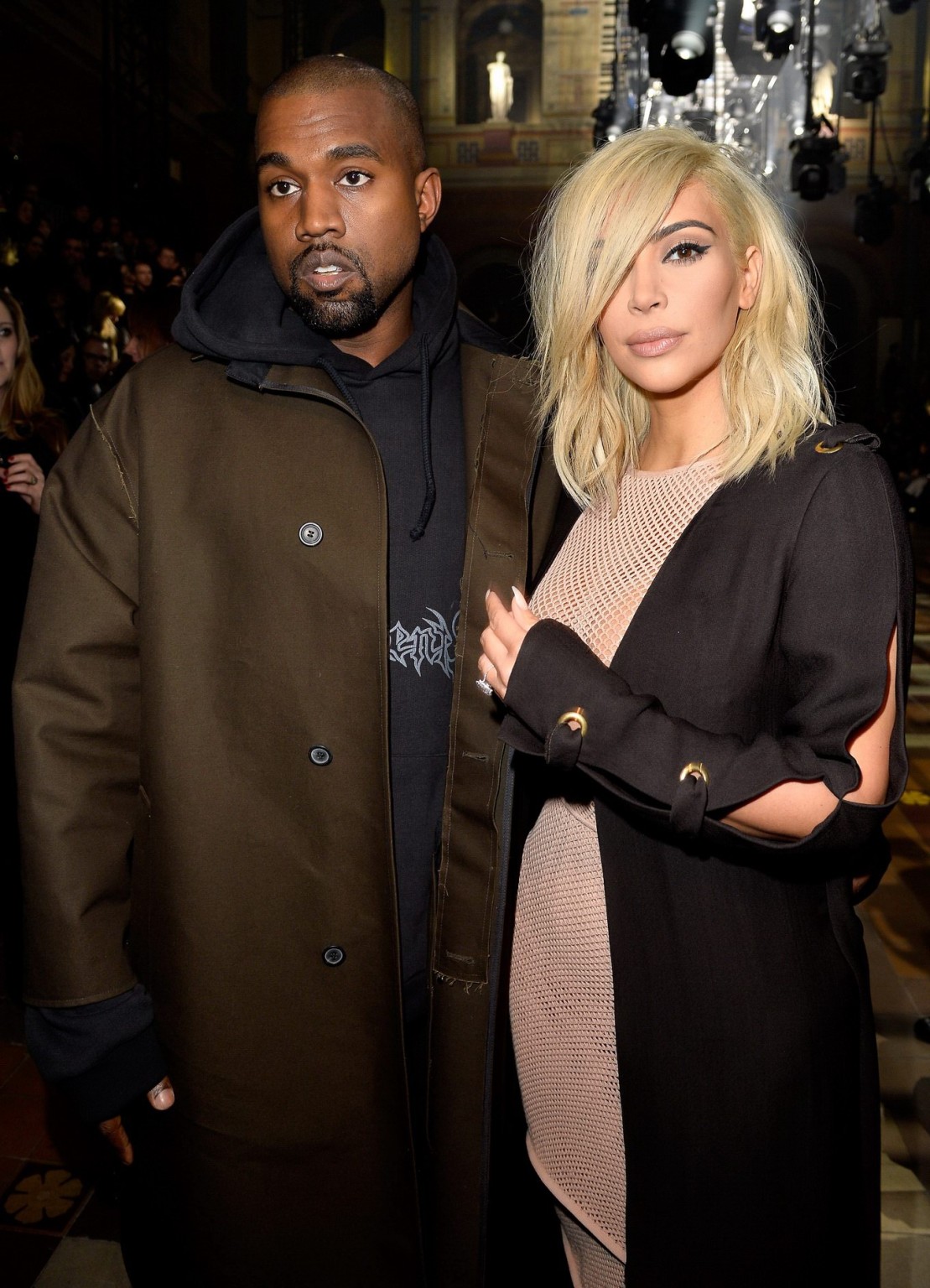 Kim Kardashian shows off her huge boobs braless in a fishnet dress at the Lanvin #75170808