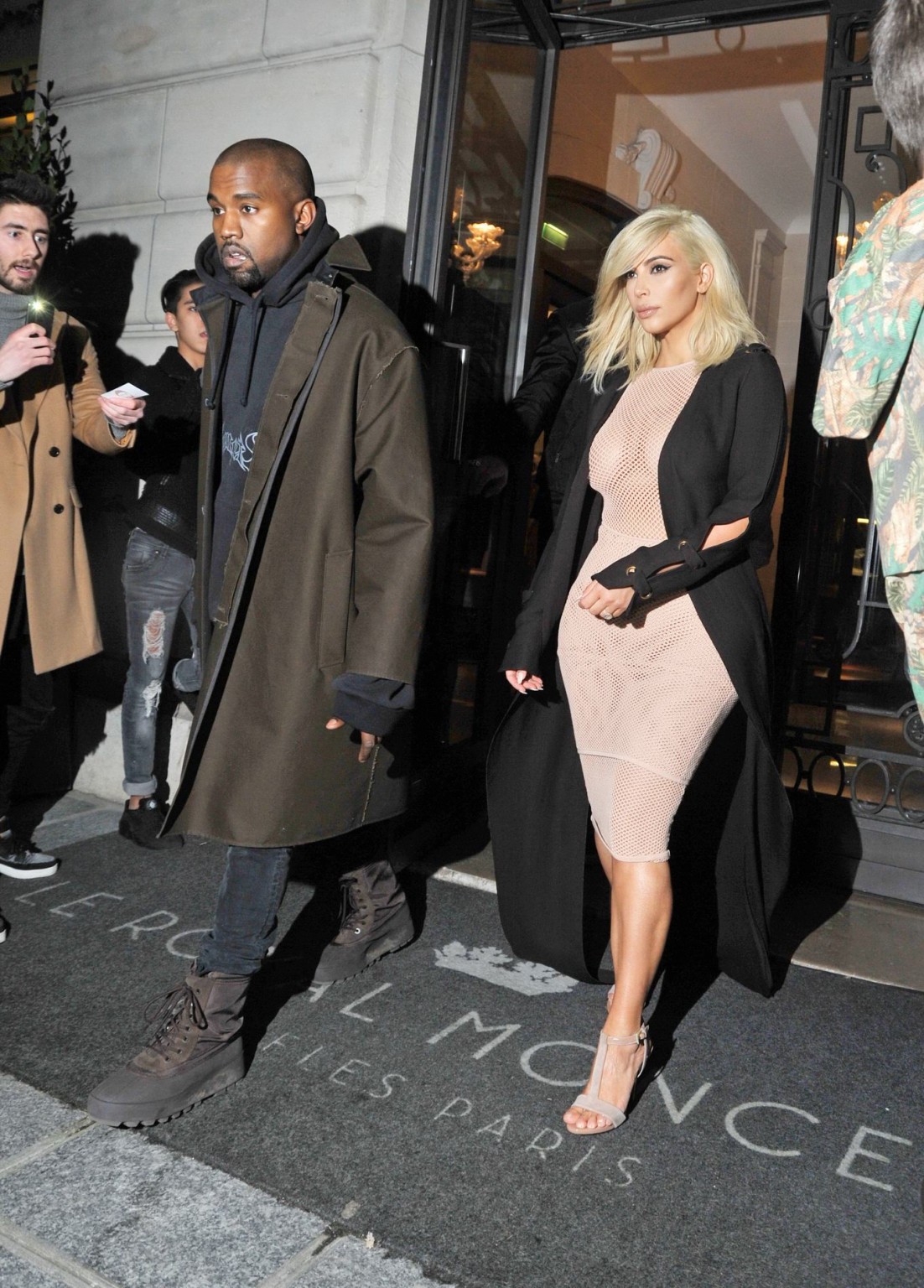 Kim Kardashian shows off her huge boobs braless in a fishnet dress at the Lanvin #75170856