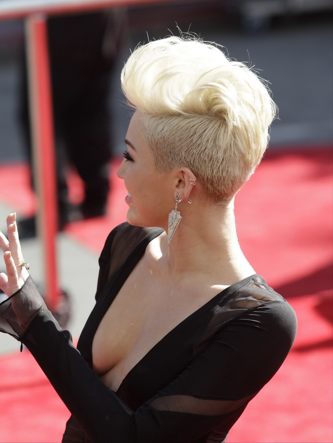 Miley Cyrus flashing her big assets braless in black see through dress at MTV Vi #75253408