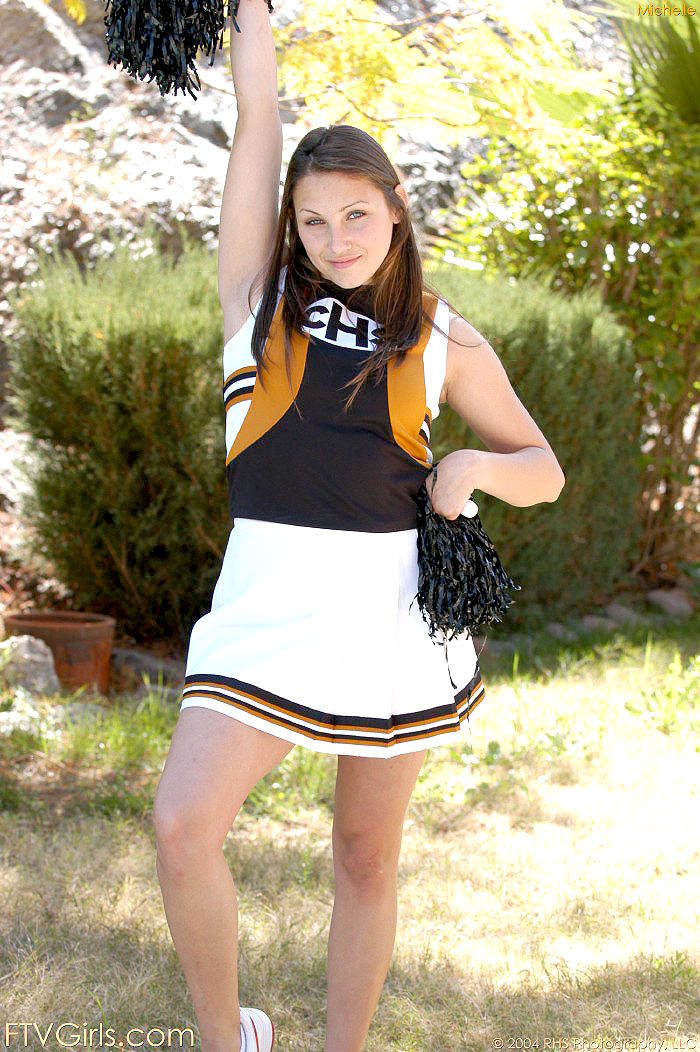 Cheerleader shakes her pom poms and shows of her tight pussy #75474028
