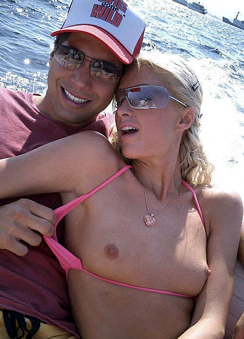 Paris Hilton zeigt ihre tollen Titten in see thru top und auf Boot
 #75387434