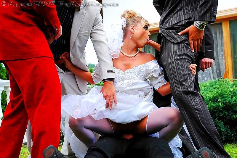Group of guys banging and peeing on a sleazy bride #76621612