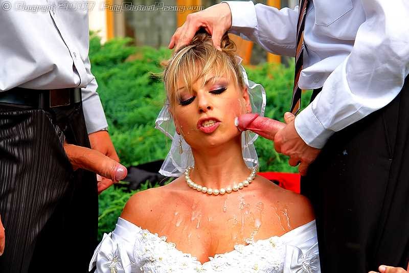 Group of guys banging and peeing on a sleazy bride #76621643