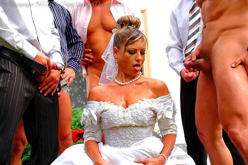 Group of guys banging and peeing on a sleazy bride #76621658