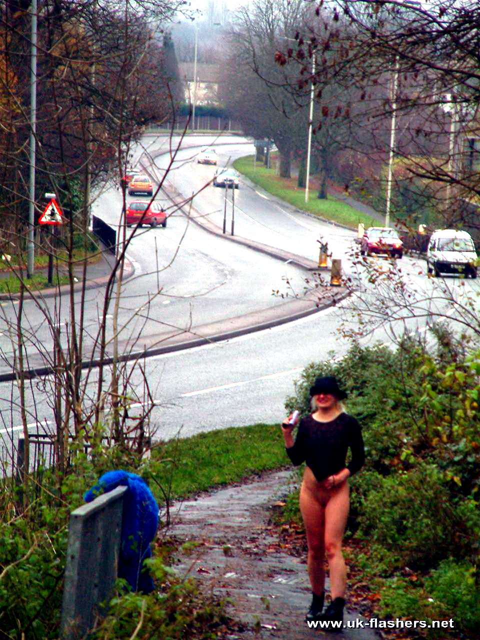 Joven rubia exhibicionista desnuda en público y exhibiendo el tráfico con el cole inglés
 #74636133