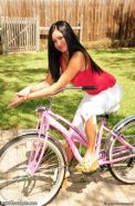 American Latina Teen Girl Rides Bike Topless