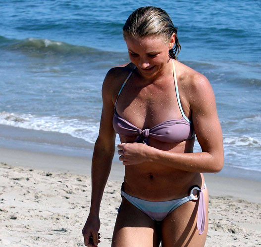 Cameron Diaz showing her nice tits on beach and her ass in green thong #75401838