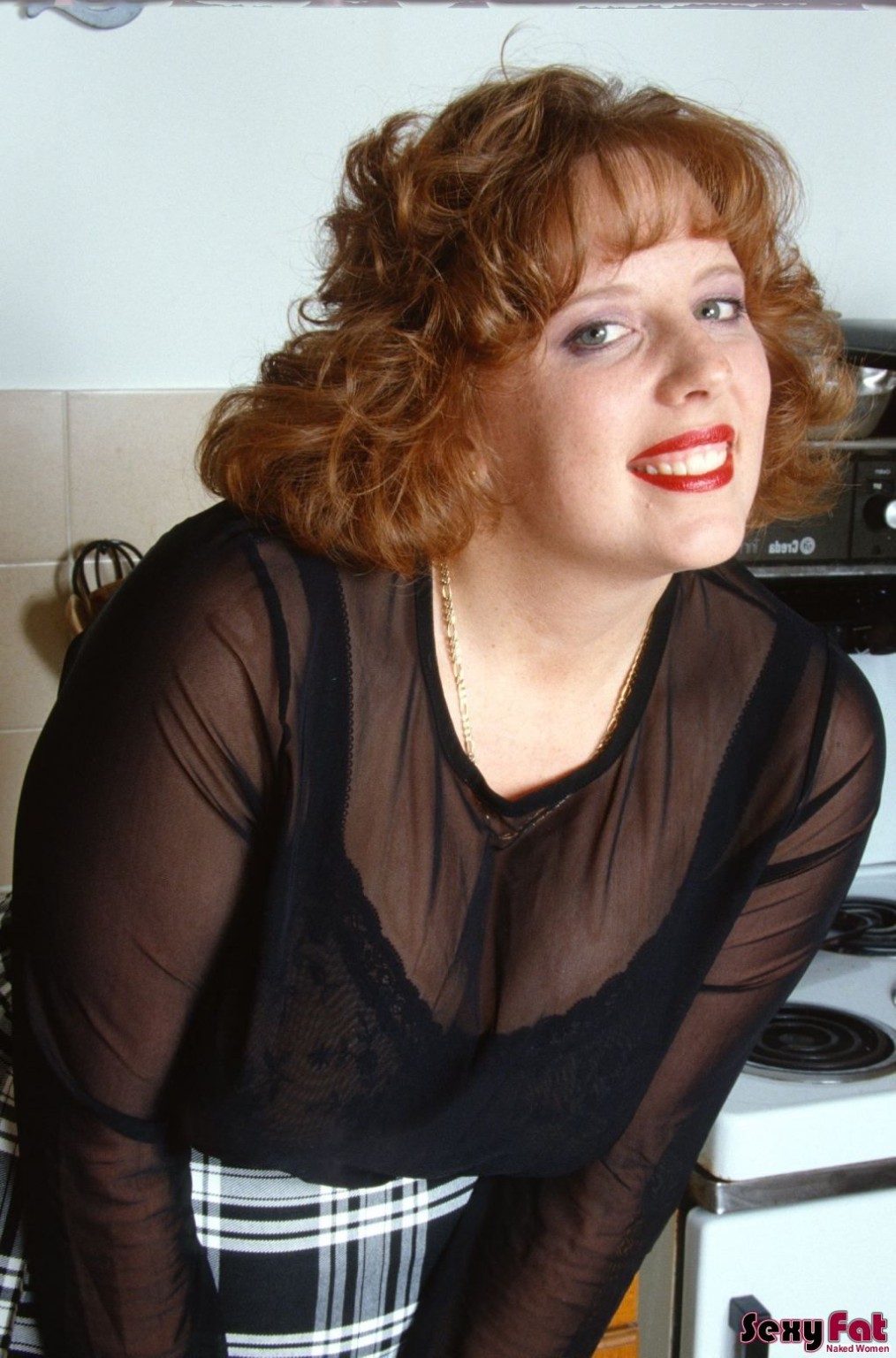 Redhead Plumper in Stockings Toying in the Kitchen #75552276