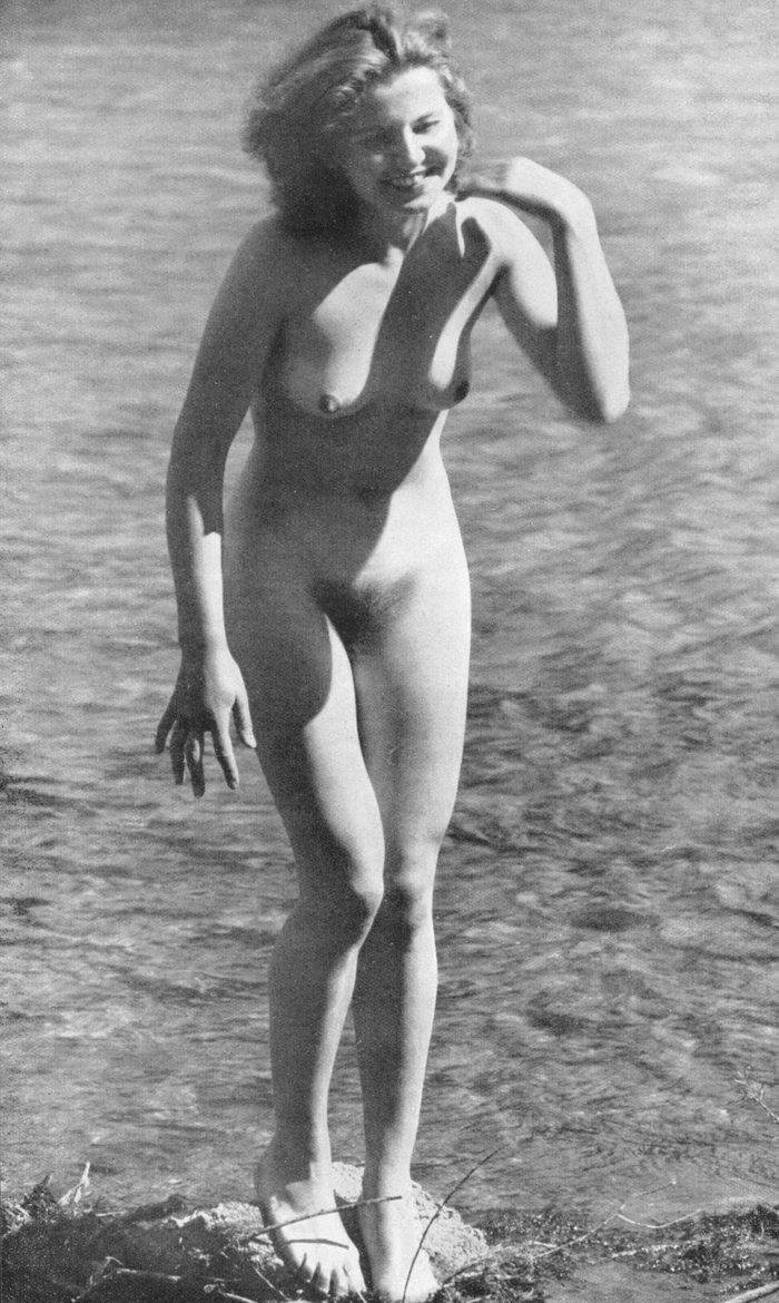 Vintage beach nudist flashing pussies in public #71100532