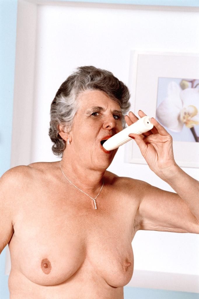 Granny in white stockings loves stuffing dildo in her twat #77250739
