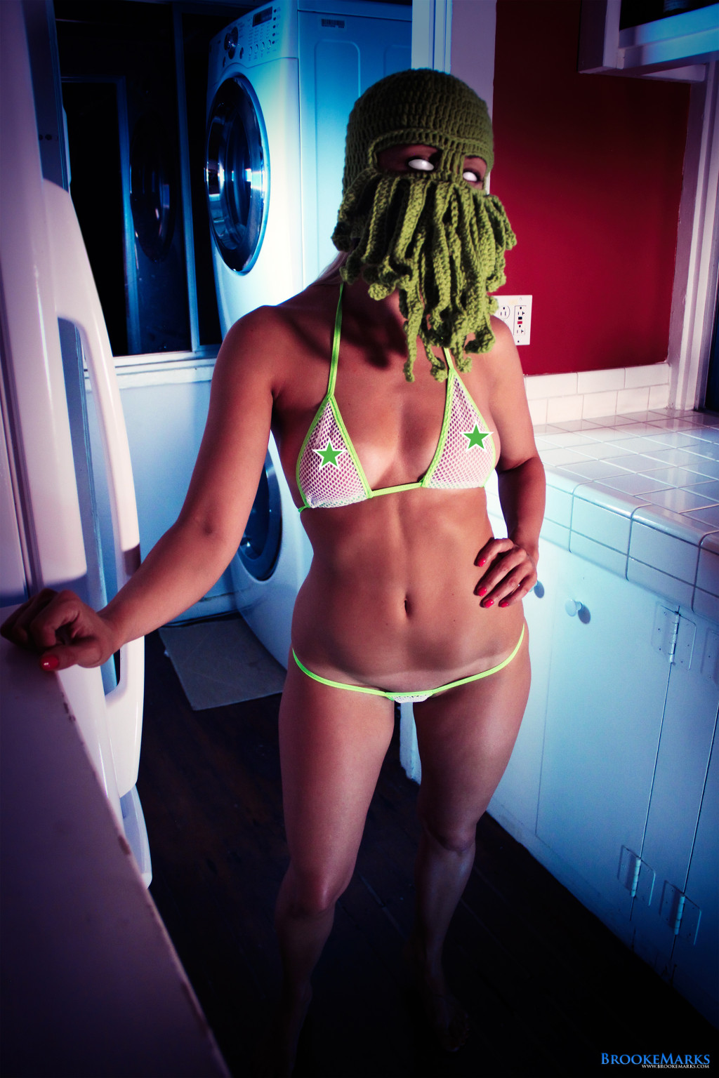 Hot blonde Brooke in her bikini and Cthulhus mask #70727220