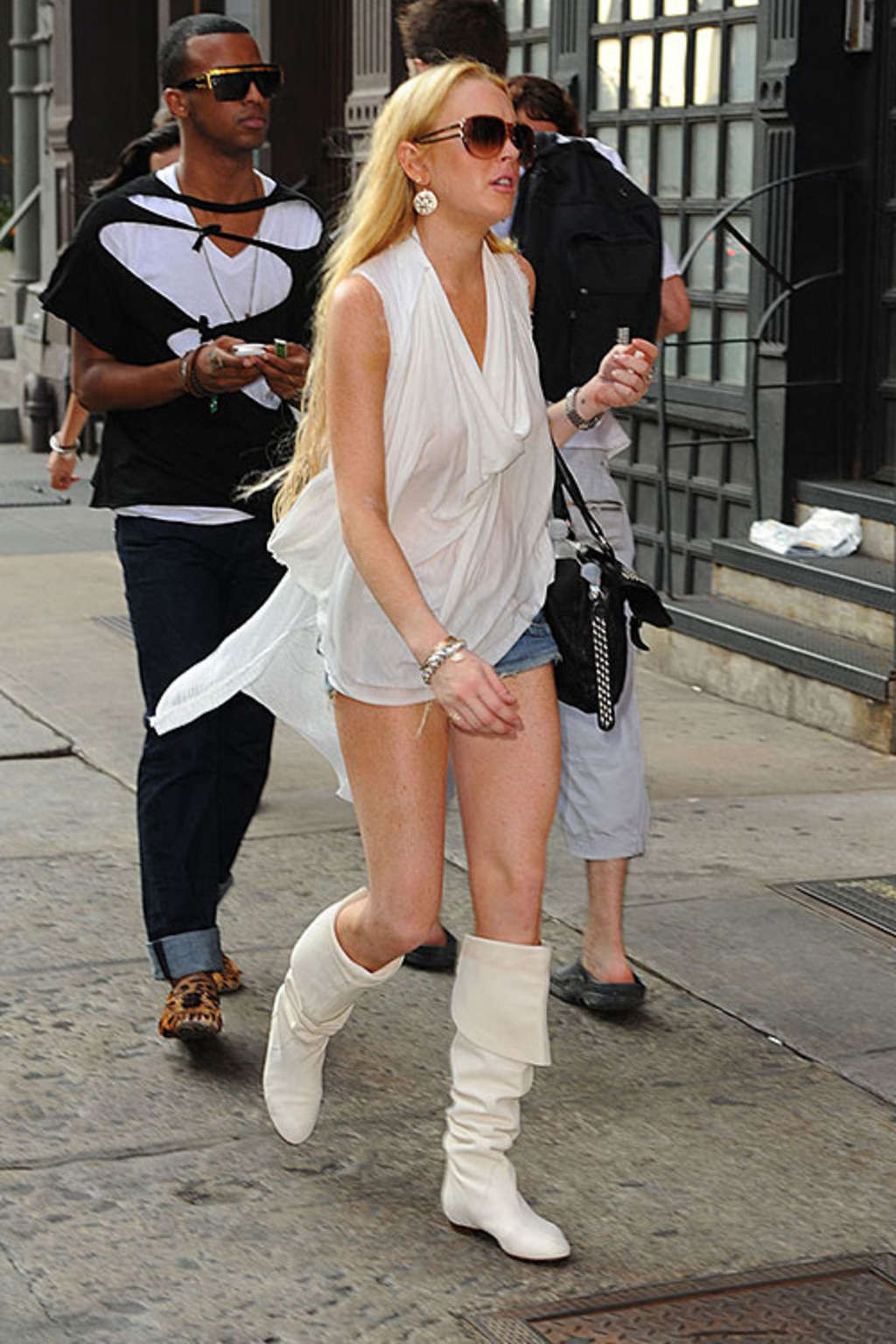 Lindsay Lohan exposing her nice big tits in see thru top and upskirt paparazzi p #75382366