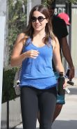 Sophia Bush Downblouse Wearing Skimpy Top And Tights While Playing With Her Dog