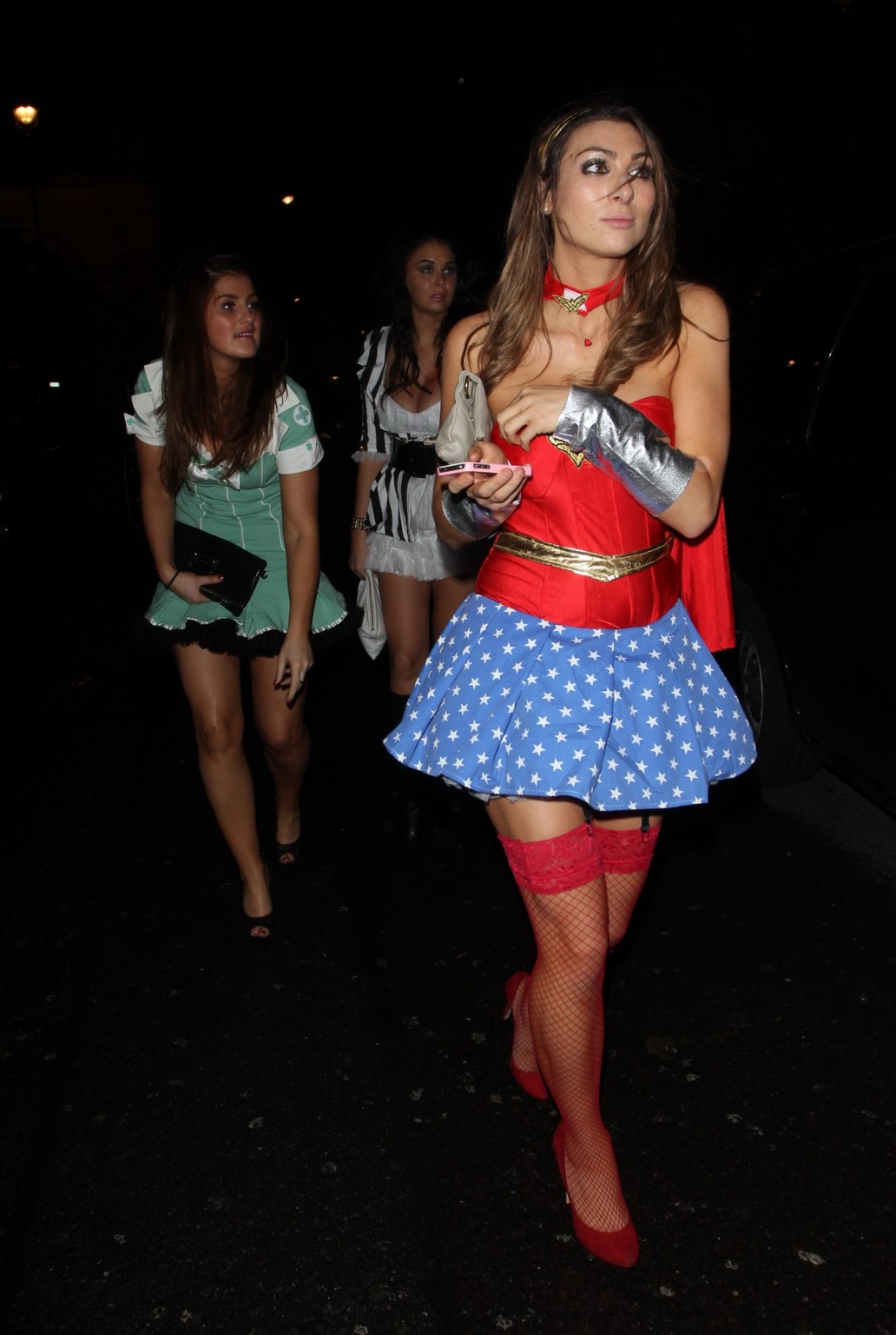 Luisa Zissman cleavy and leggy dressed as Wonder Woman for Halloween leaving Mah #75214098