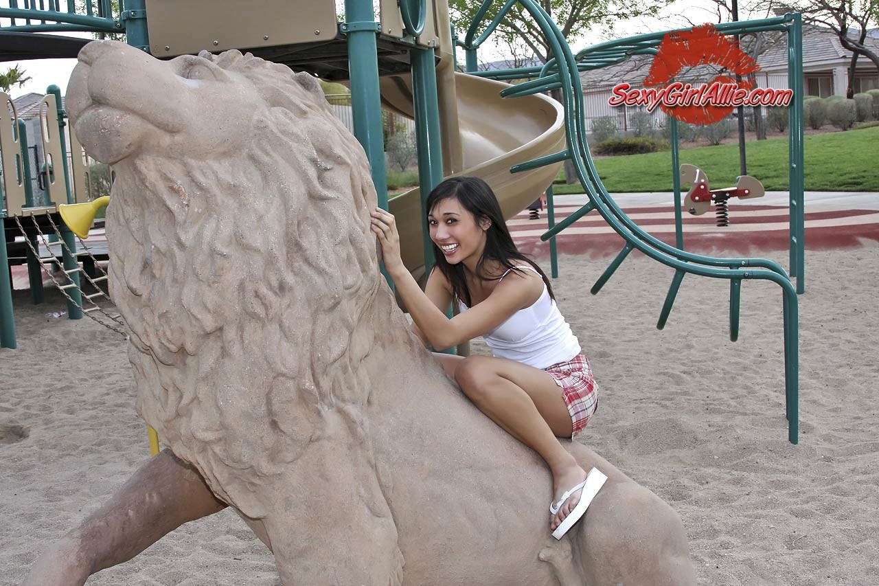 Skinny asian amateur teen at playground outside #69918216