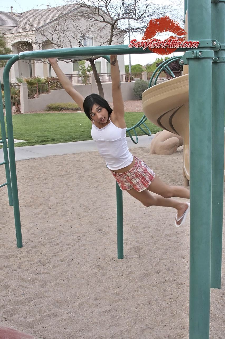 Skinny asian amateur teen at playground outside #69918241