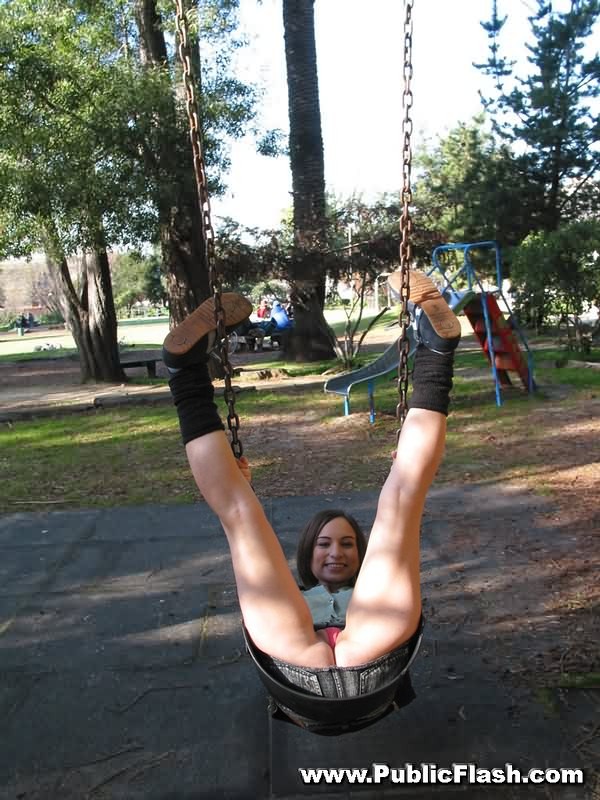 Upskirts flasher on slide and swing in public park #78904717