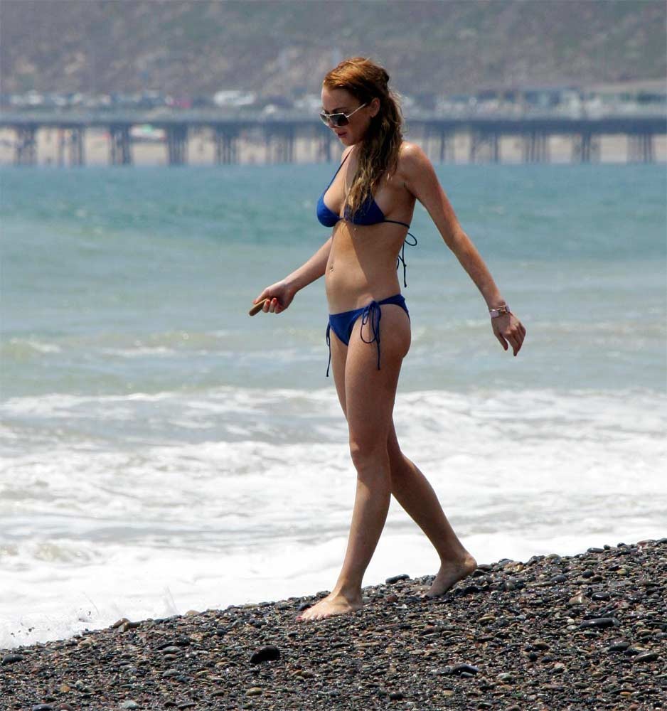 Lindsay Lohan in blue bikini beach paparazzi pictures #75442673