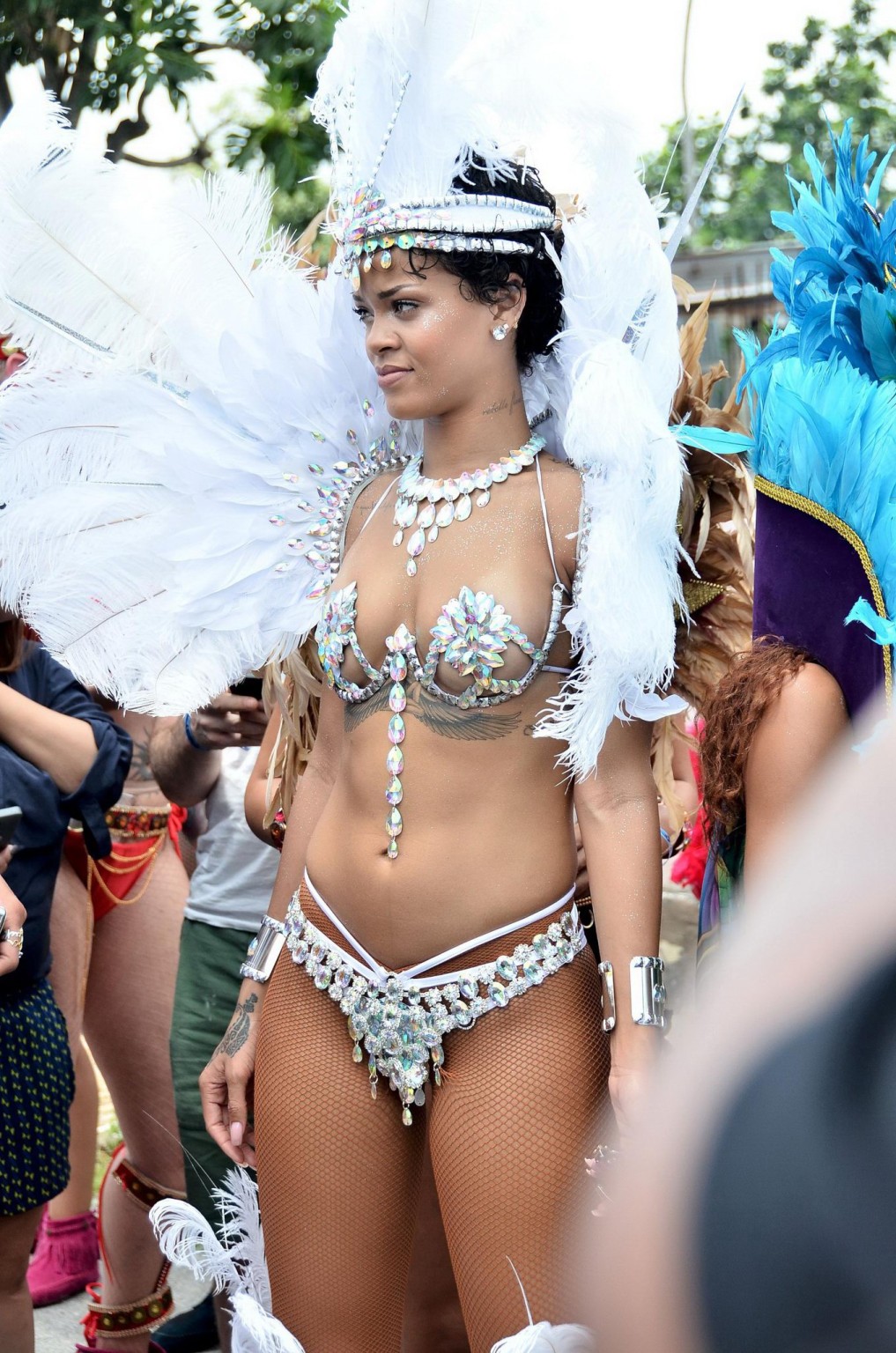 Rihanna wearing tiny carnival costume at Kadooment Day Parade in Barbados #75222507