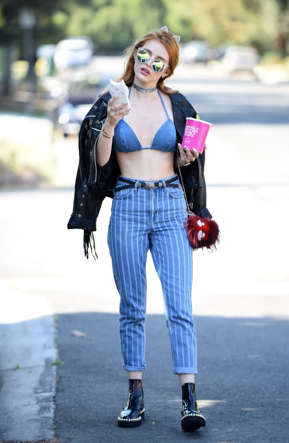 Bella Thorne busty in denim bikini top and jeans #75140791
