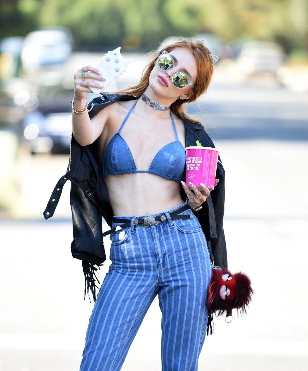 Bella Thorne busty in denim bikini top and jeans #75140801