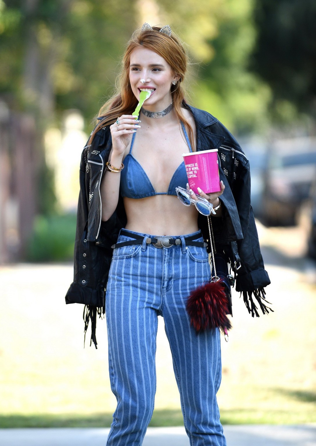 Bella Thorne busty in denim bikini top and jeans #75140842