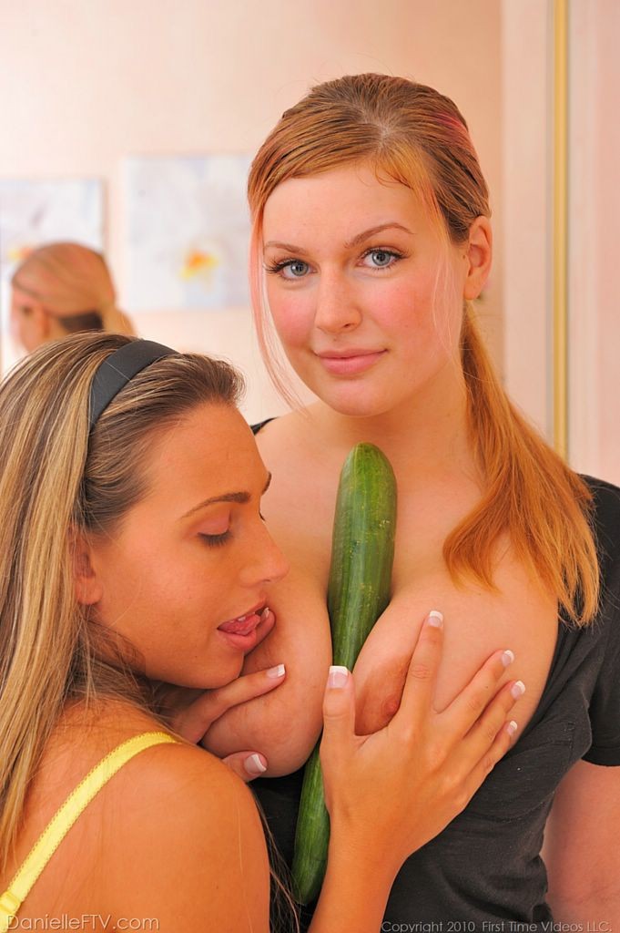 Cute lesbian girls double pussy fuck a large zucchini #70999820