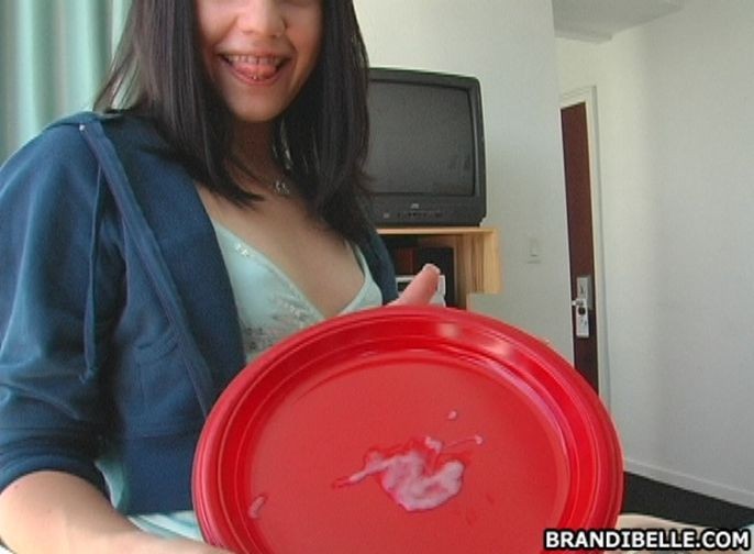 Kinky Brandi Belle licks fresh cum off of a plate #76030741
