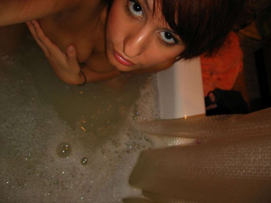 Tattooed teen brunette selfshooting in the bathroom #68308933