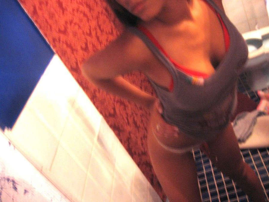 Tattooed teen brunette selfshooting in the bathroom #68308947