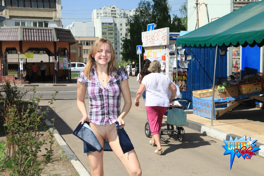 Teen unbuttons skirt in public with no panties on #67304575