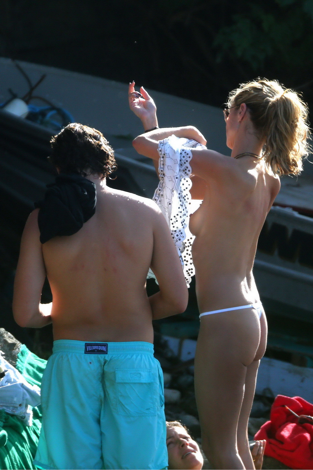 Heidi Klum caught topless in a white thong during a vacation in StBarts #75177337