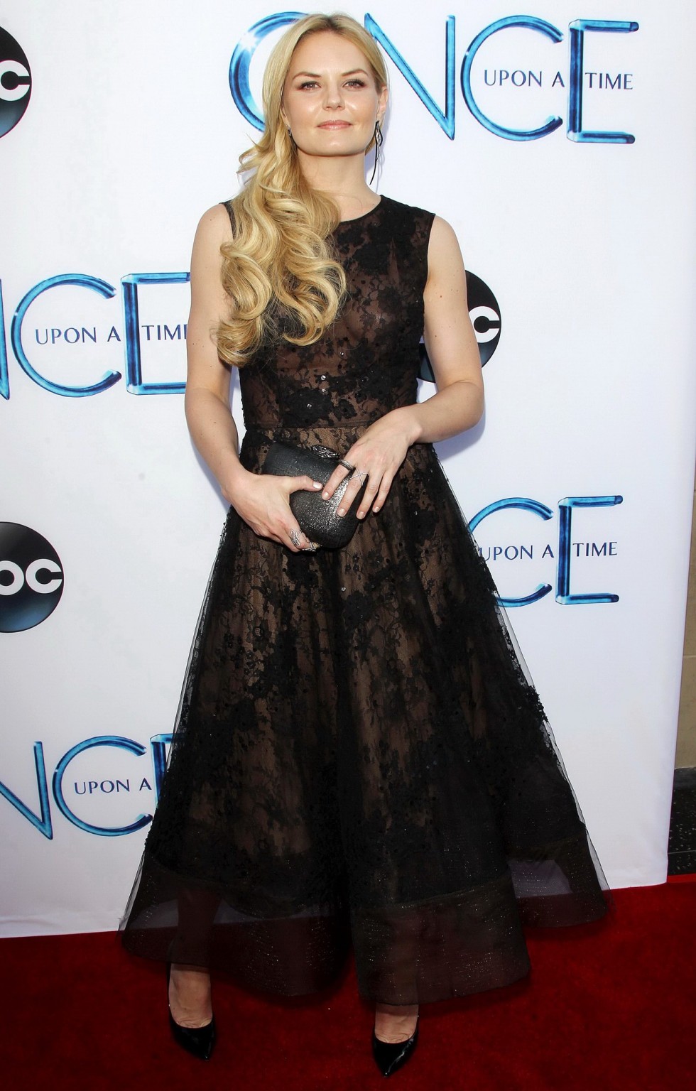 Jennifer Morrison shows off her boobs wearing a see through lace dress at the On #75185249