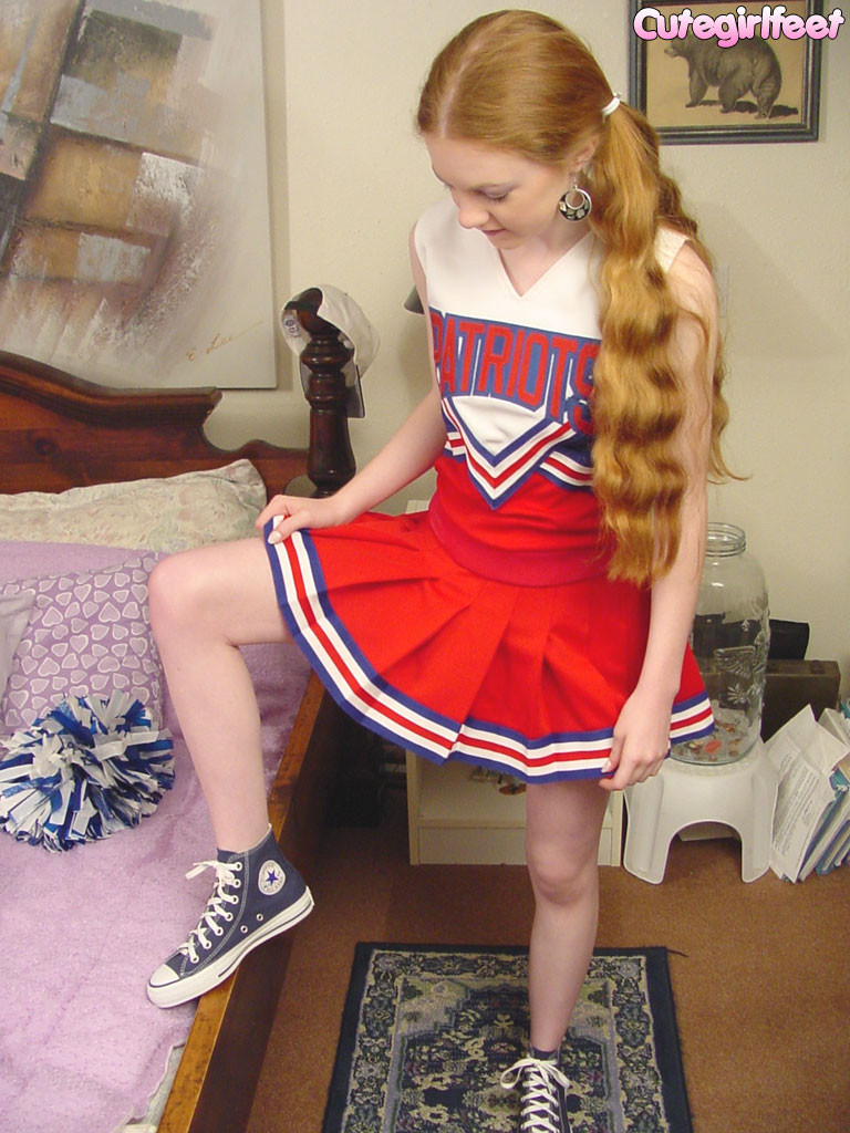 Redhead cheerleader with hairy pussy playing with her feet #75475788