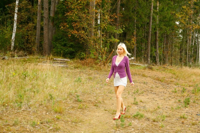 Yummy blonde teen without panties takes a piss in the forest #76568551