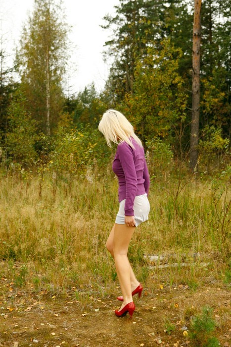 Yummy blonde teen without panties takes a piss in the forest #76568556