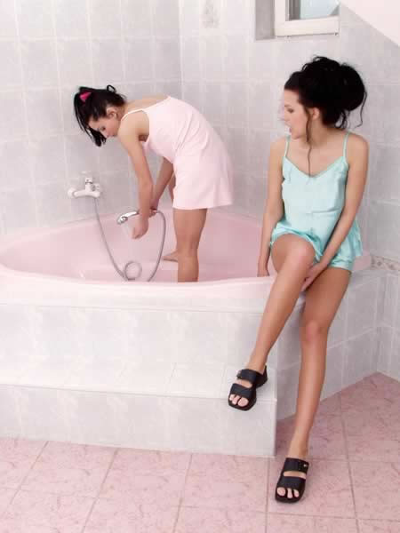 Gorgeous lesbian babes taking a spa bath #75097303