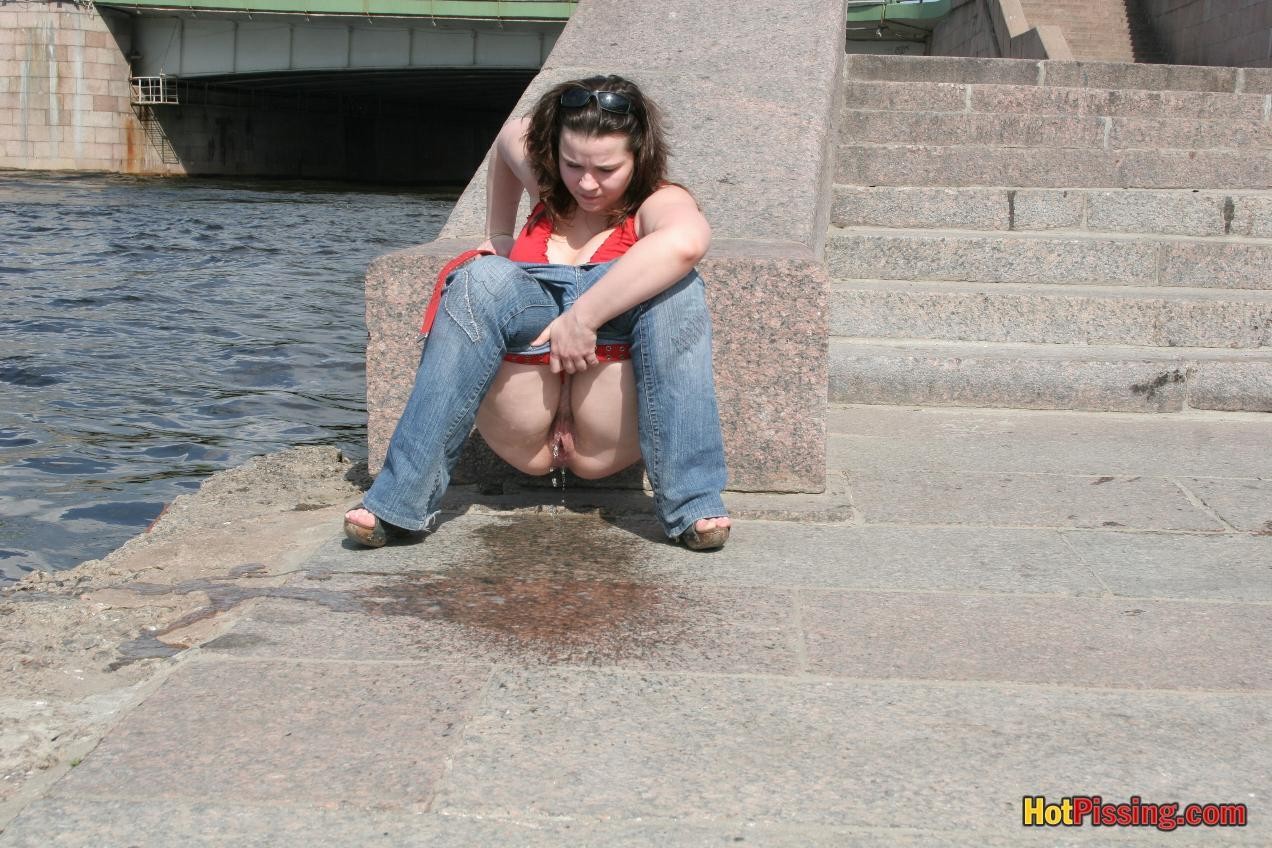 Big-breasted fatty demonstrates her luscious peeing koochie riverside #76524181