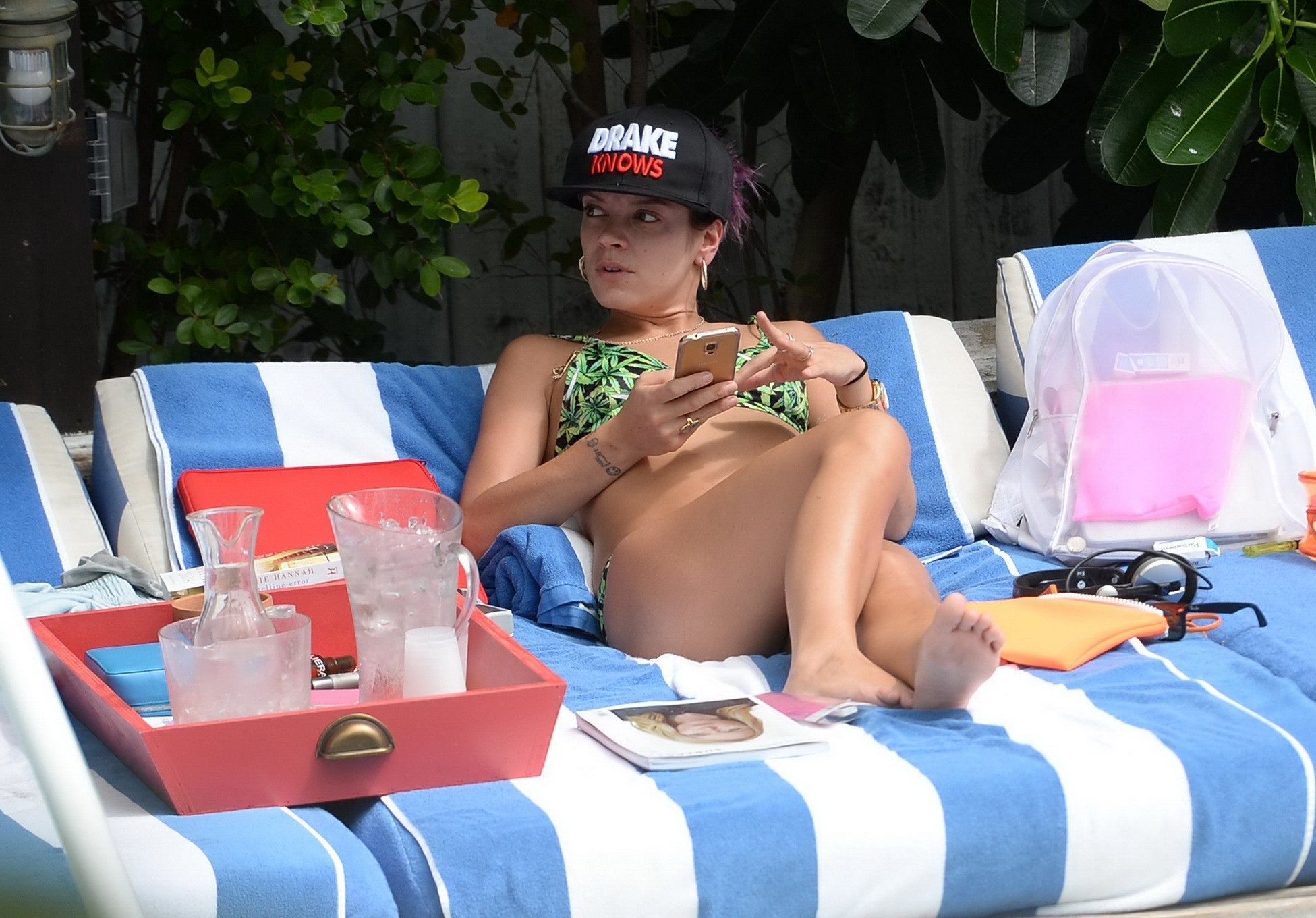 Lily Allen showing off her round butt in a leaf print bikini at the hotel pool i #75186204