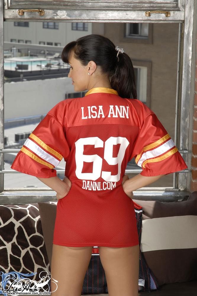 Lisa Ann in her football jersey and red panties #78480937