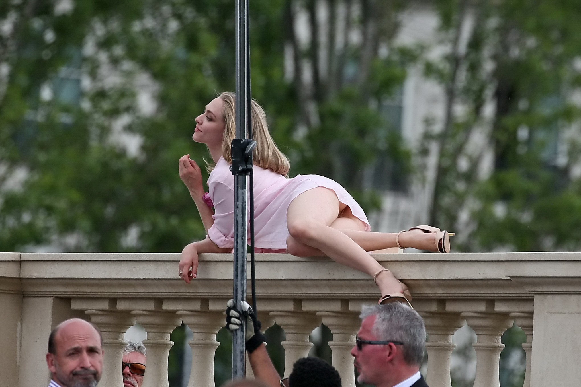 Amanda Seyfried pussy slip and nipple peek on balcony #75140969