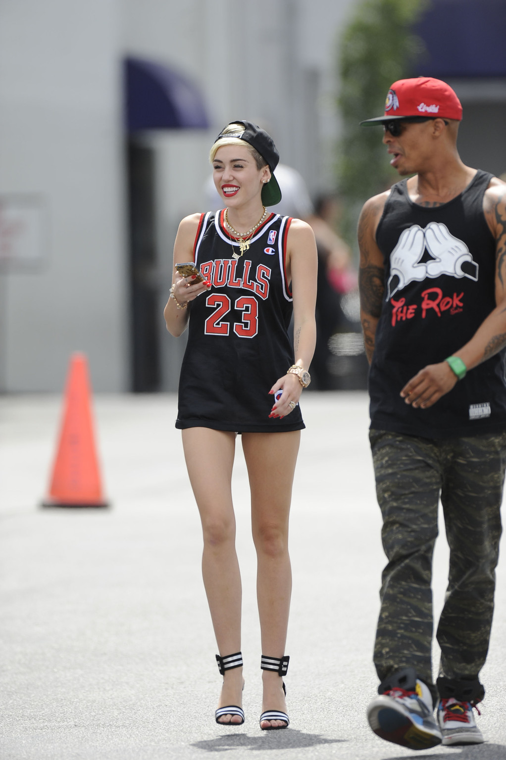 Miley Cyrus leggy wearing a shorts  a jersey outside a studio in LA #75227686