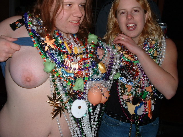 Drunk college girls flashing at outdoor mardi gras party #76744573