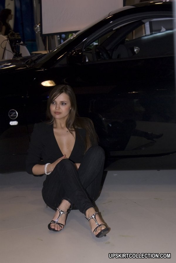 Babe's upblouse gets spied when she poses near the car #73172719