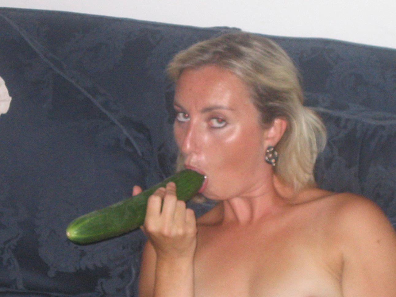 Amateur mature wife toying with vegetables at home #76296150