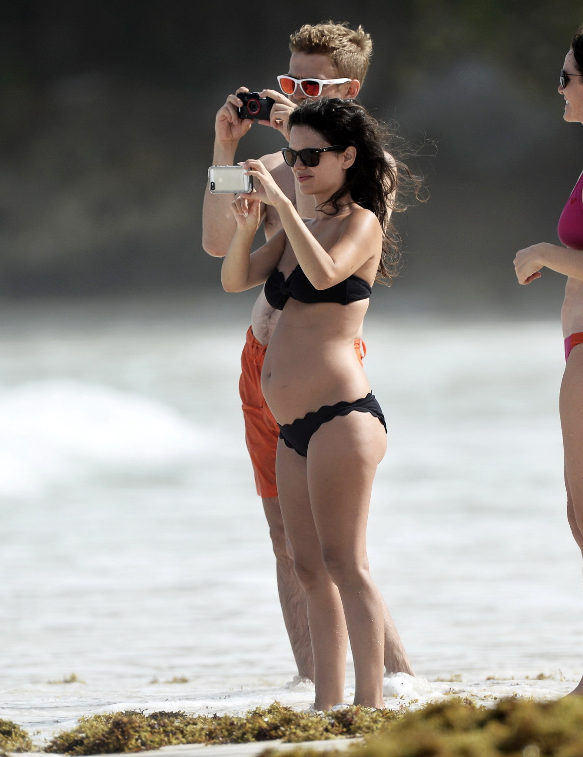 Rachel Bilson pregnant wearing a strapless black bikini on a beach in Barbados #75193875