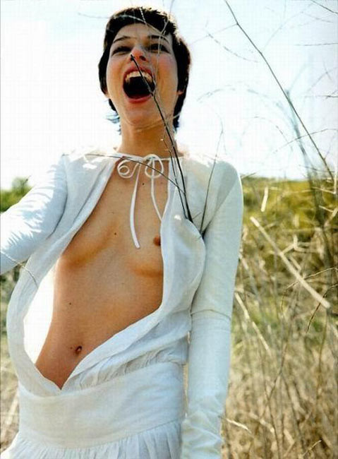 Exotic celebrity star Milla Jovovich showing nude breasts #75430527