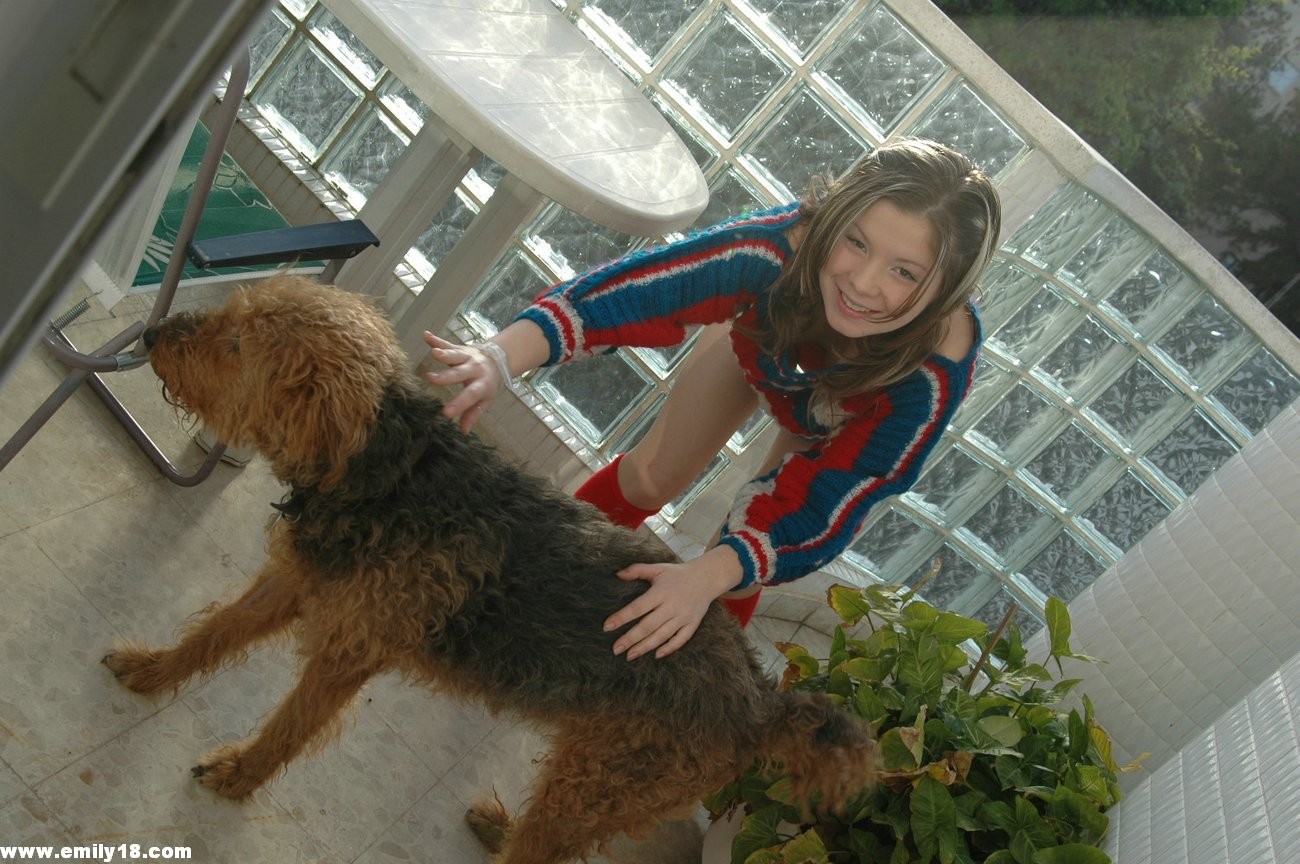 Amateur teen girl with her dog #74842041